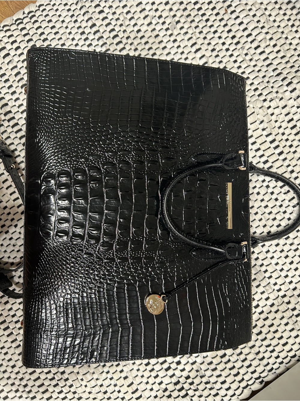 Black Croc-Embossed Tote Handbag